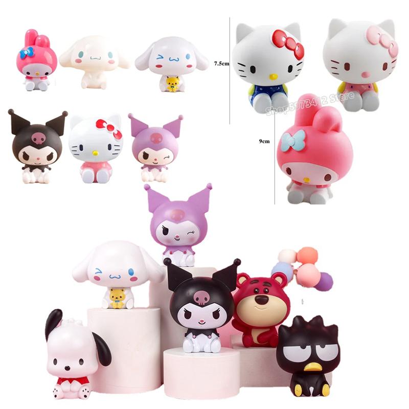 Hello Kitty Kuromi Melody Cinnamoroll Action Figure Toys Dolls Model Ornament Desktop Sanrio Kids Birthday Gifts Cake Decoration