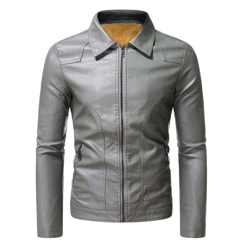 Men s new business casual fur integrated locomotive leather jacket thickened fleece thermal jacket M