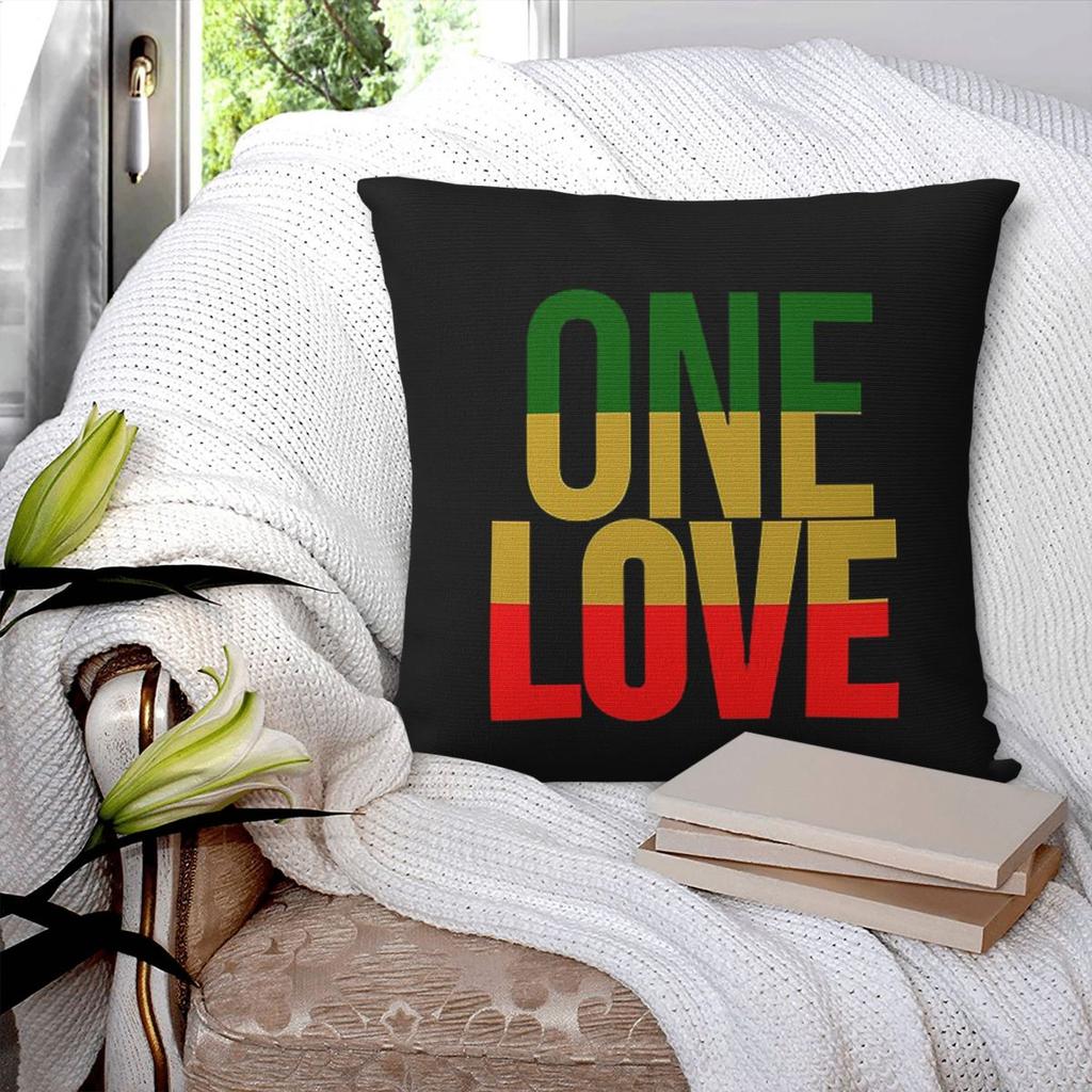 Harajuku Vintage Style Arts Bob Marley One Love Square Pillowcase Pillow Cover Cushion Comfort Throw Pillow for Home Living Room