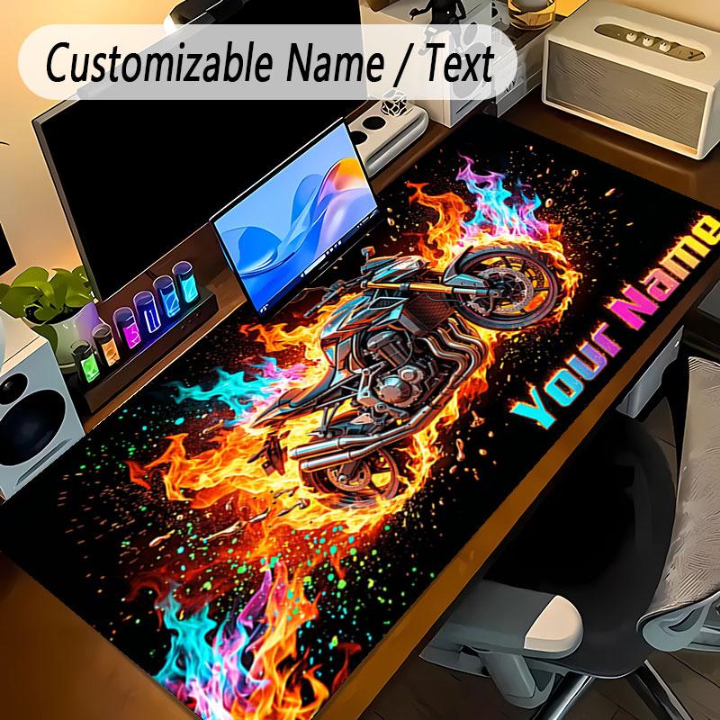 Motorcycle Biker Theme Personalized Mouse Pad Custom Name Text Non Slip Desk Pad For Laptop Office Desktop