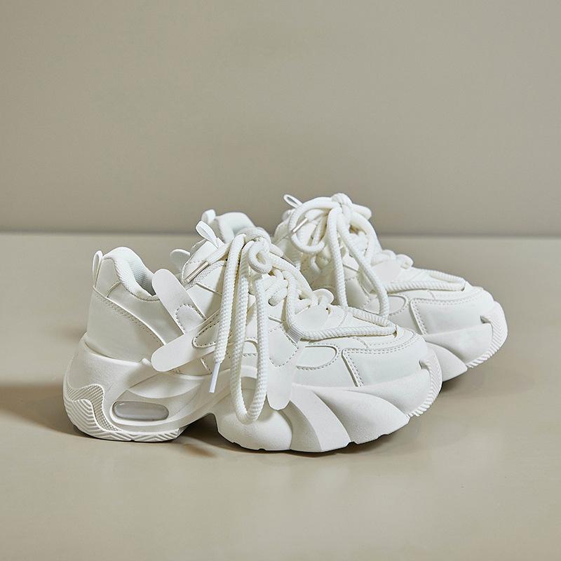 Baskets à coussin d'air pour femmes, chaussures de marche à enfiler, plateforme à lacets, grosses chaussures de sport décontractées, chaussures de tennis en cuir PU, baskets de course légères pour femmes