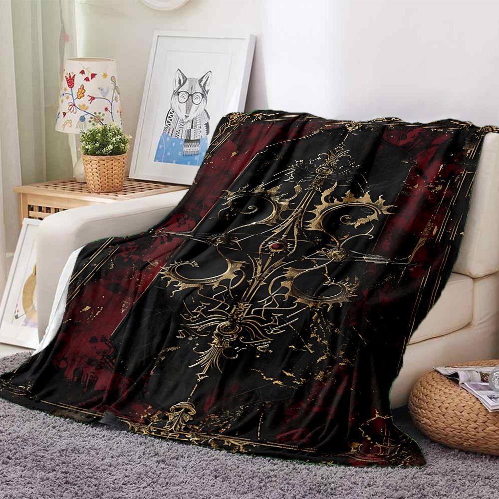 1pc Gothic Ornament Blanket, Lightweight Flannel Throw For Sofa, Bed, Travel, Camping, Livingroom, Office, Couch, Chair, And Bed,