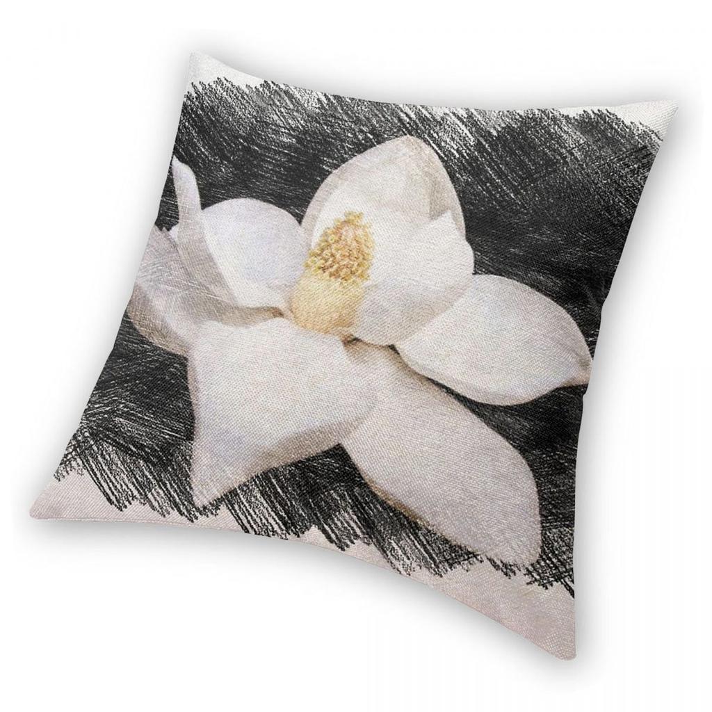 Magnolia Flower Full Bloom Square Pillowcase Polyester Linen Velvet Pattern Zip Decor Throw Pillow Case Bed Cushion Cover