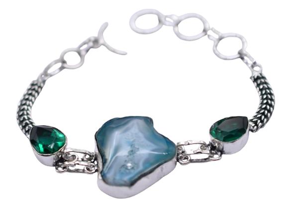 Blue Agate Garnet Gemstone Handmade Bracelet Jewelry BR 163