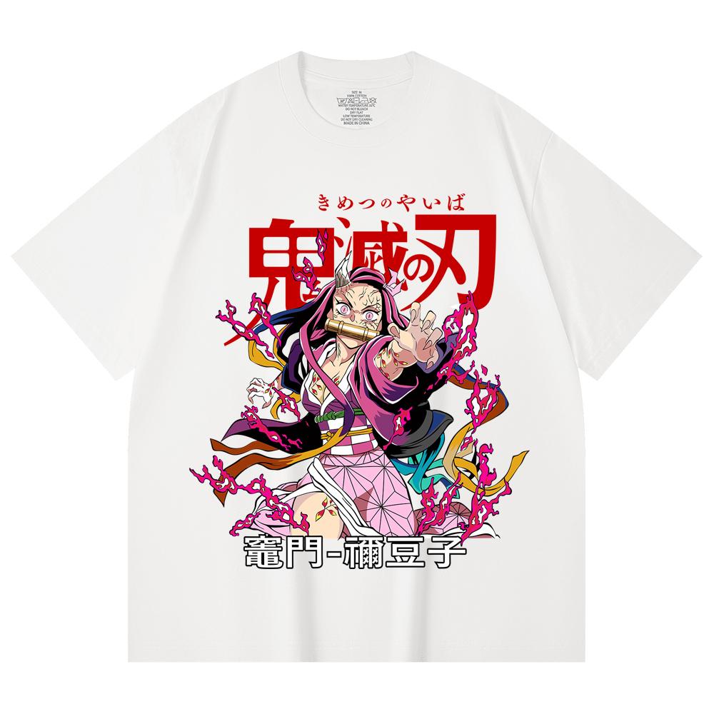 230 g/m² 100% Baumwolle Demon Slayer V72 Nezuko Aufdruck Unisex Schweres Baumwoll-T-Shirt