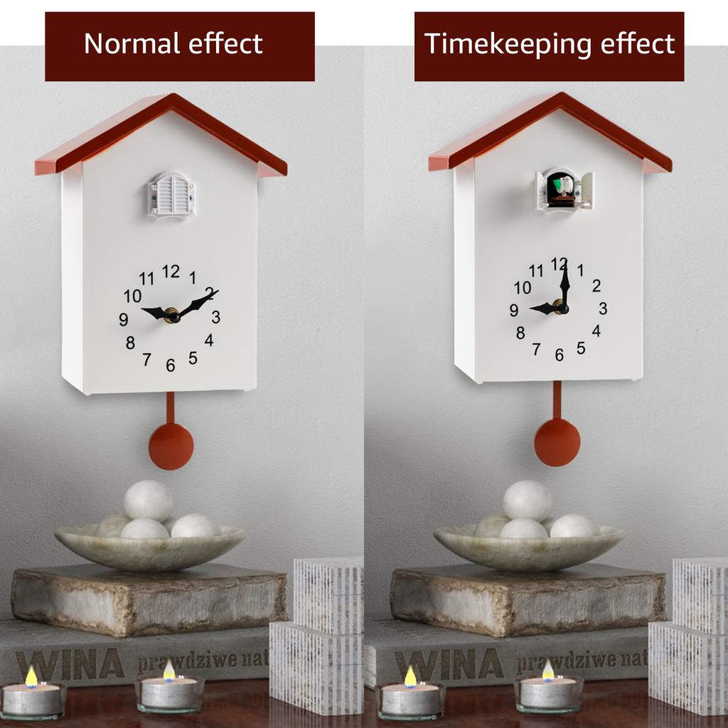 Cuckoo Clock - Plastic Hanging Bird Wall Clock with Bird Tweeting Sound Modern Home Living Room Minimalist Decoration Gift