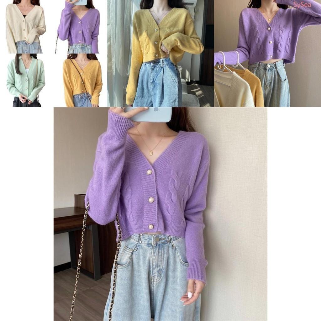 Stylish V-neck Long-sleeved Crop Top Soft And Comfortable Womens Cardigan For Autumn
