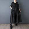DIMANAF 2026 New Spring Summer  Plus Size Women Black Dress Fashion Lady Loose Casual Long Dress Solid Pleated Skirt