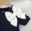 Infant Toddler Short Sleeve Dress with Big Bow, Solid Knit Swing Dress for Daily Wea