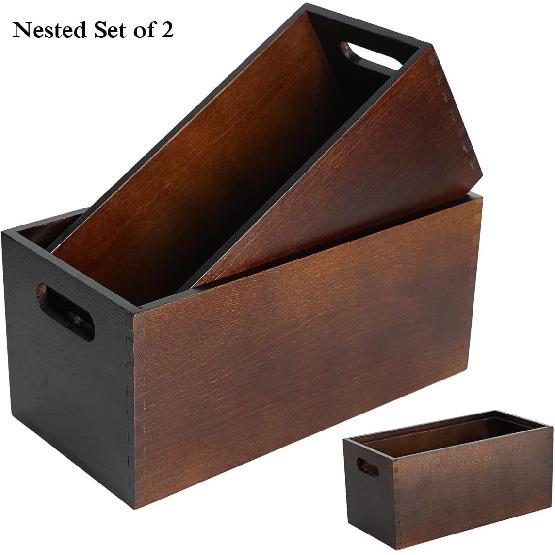 Wood Open Storage Boxes Mail Organizer Bins Letter Holder Box Rustic Wooden Boxes for Storage Nesting Storage Box Set 2