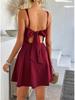 2026 Elegant Solid Color Spaghetti Strap Sleeveless Women's Short Dress