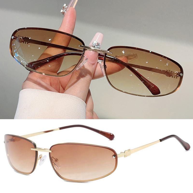 Fashion Women's Sunglasses Y2K Style High-end Metal Frameless Oval Outdoor UV Resistant Shades