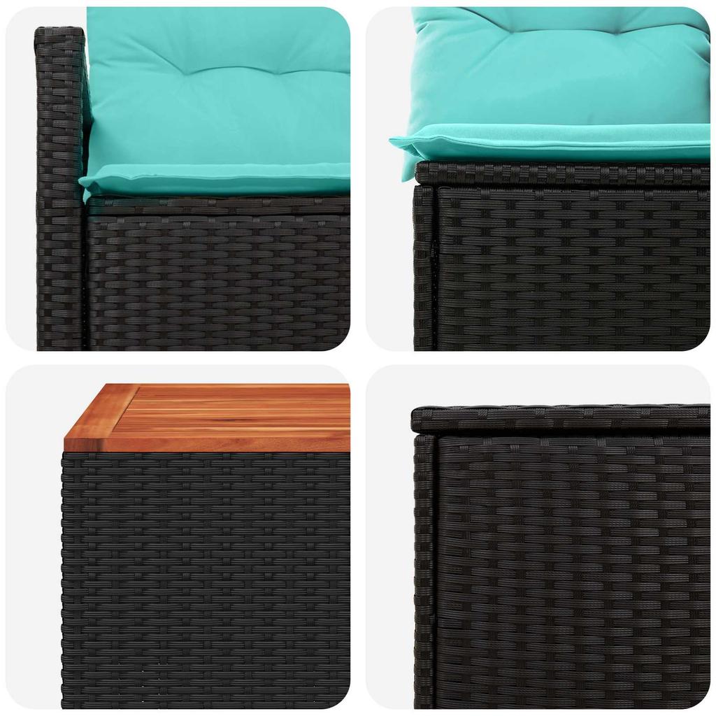 Sofa Set 8 Pieces Black and Blue Poly Rattan and Steel