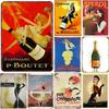 French Champagne Retro Vintage Metal Tin Signs Posters Plate Wall Decor for Home Bars Cafe Man Cave Clubs Retro Posters Plaqu