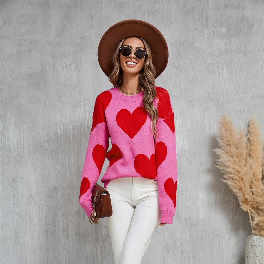 2025 Herbst Damenbekleidung Übergröße Pfirsichherz Rundhals Große Liebe Pullover Damen