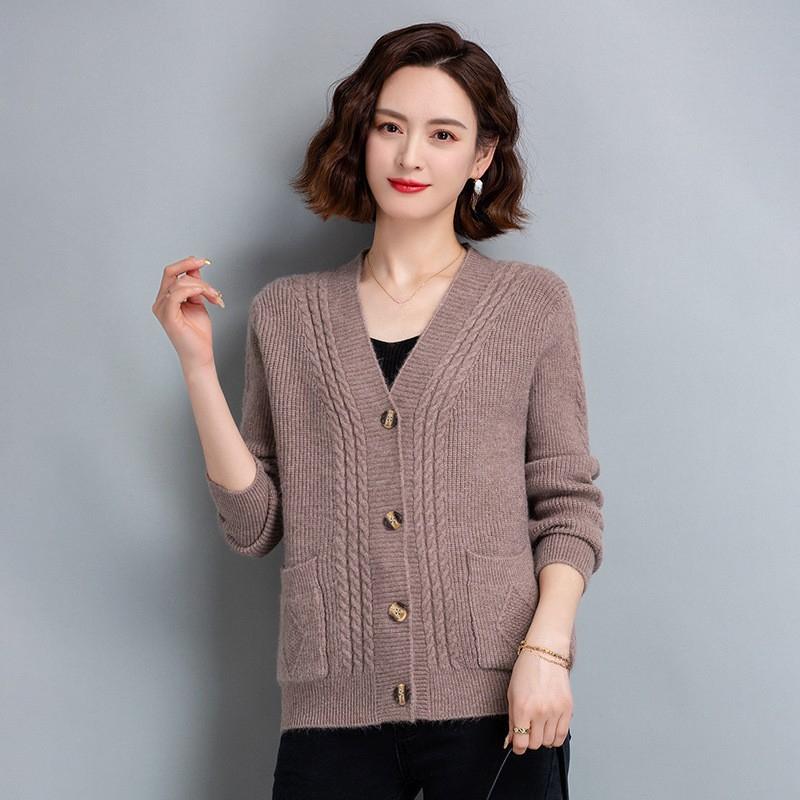V-neck Fried Dough Twists Knit Cardigan Short Sweater Women Sweater Simple Casual Commute Thick Coat Single Breasted Buckle Harajuku Autumn Winter