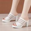 8cm Small Size 32-43 Summer Elegant Bling Mesh Leather Slippers Platform Slides 2026 Women's Block High Heels Shoes Office Party