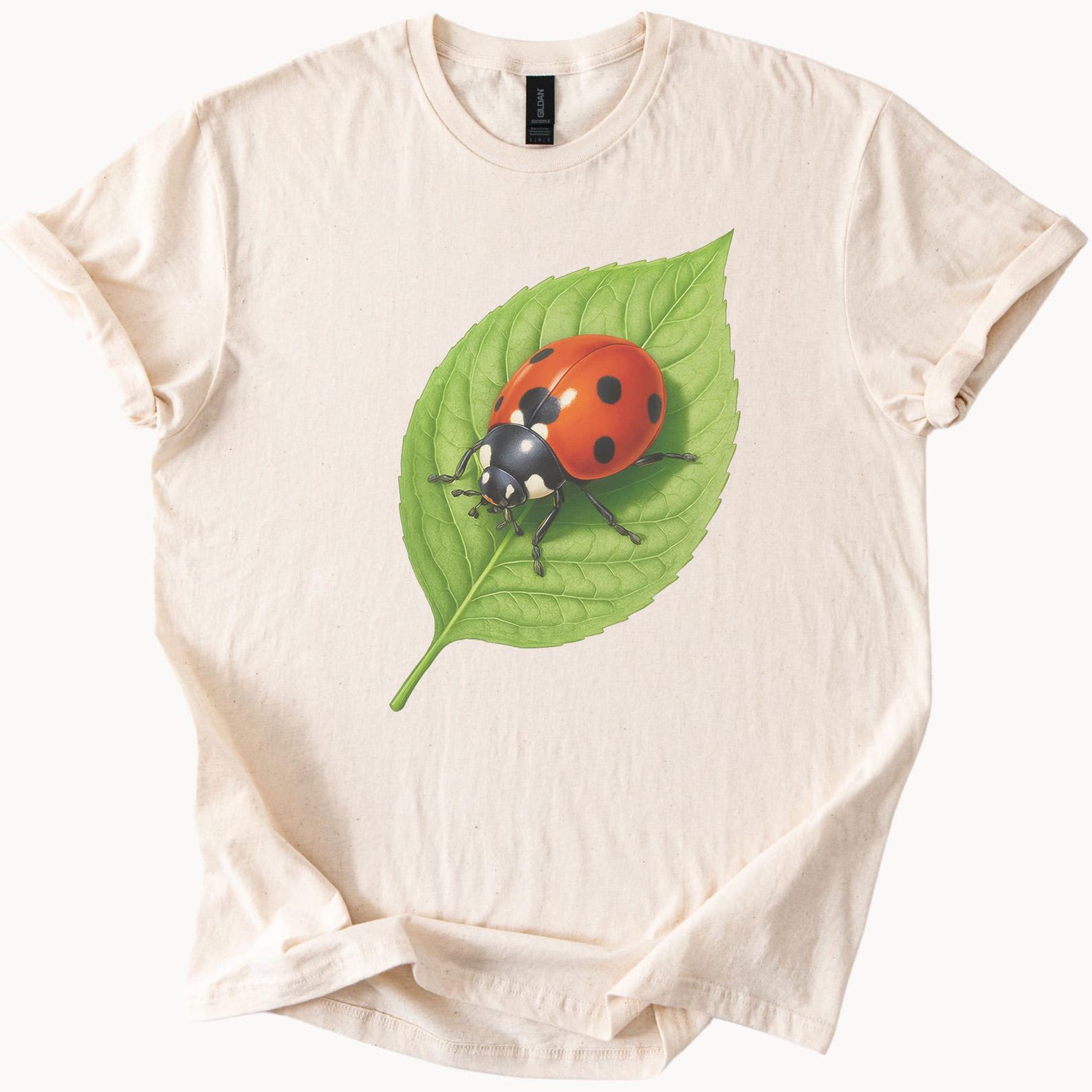 Ladybug on Green Leaf Nature Graphic T Shirt Realistic Insect Animal Art Tee Cute Bug Shirt Nature Lover Gift Botanical Shirt 110
