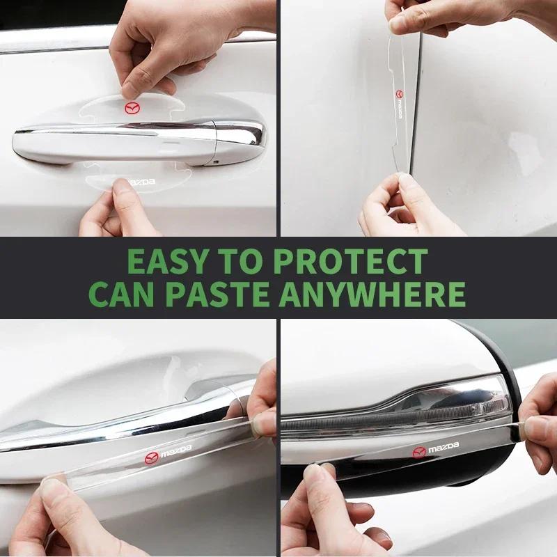 4PC Transparent Car Door Handle Sticker Decoration Protector Film For Mazda 2 3 6 8 Atenza CX-30 50 60 MX-5 CX-3 5 7 Accessories
