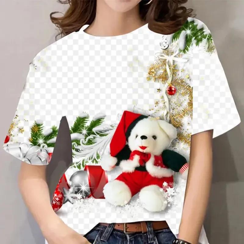Frauen Weihnachten T Shirt 3D Neue Jahr Oansatz Damen Kurzarm Tees Tops Kawaii Weihnachten T Shirt Overiszed Frauen der Kleidung Y2K