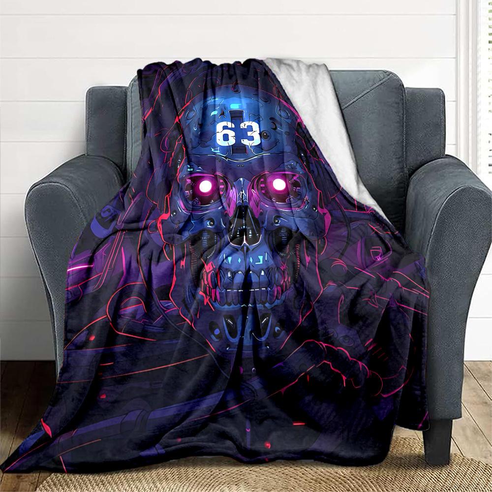1pc Cyberpunk Skull Blanket, Lightweight Flannel Throw Blanket for Sofa, Bed, Travel, Camping, Living Room, Office, Couch, Chair, and Bed