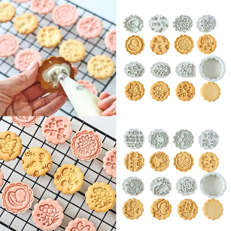 8PCS Flower Shape Cookie Molds Manual Press Cake Moulds Convenient Biscuit Dessert Making Tool for Baking Enthusiasts