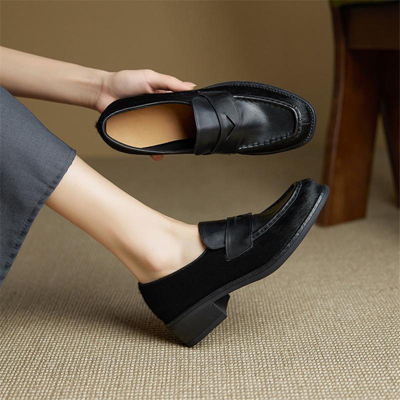 Fashion New Spring/autumn Genuine Leather Women Shoes Round Toe Loafers Shoes for Women Fashion Leopard Print Women Pumps Chunky Heel