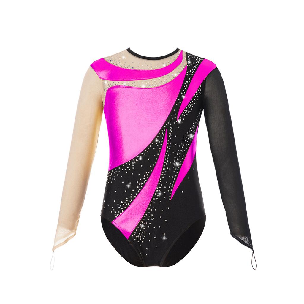 Gymnastics Leotards for Girls Shiny Sparkle Ballet Dance Athletic Leotards Long Sleeve Bodysuit
