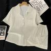 Summer Short-Sleeved Pajamas Women'S Simple Striped High-End Ice Silk Satin Can Be Worn Outside Loungewear Suit