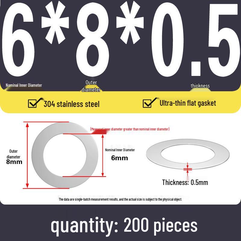 Plochá podložka z nerezové oceli 304 pro nastavení vůle hřídele (0,1/0,2/0,3 mm)