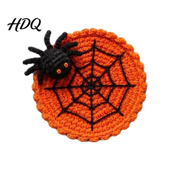 Coffee And Tea Cup Coaster Halloween Spider Web Coaster Handmade Crochet Heat Resistant Drink Mat for Crocheted Yarn Pad Table Spooky Gothic