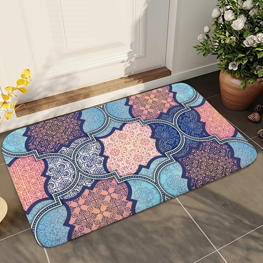1pc Moroccan Ethnic Bathroom Absorbent Mats Anti-Slip Mats Home Decor Supplies Carpets Home Kitchen Floor Mats