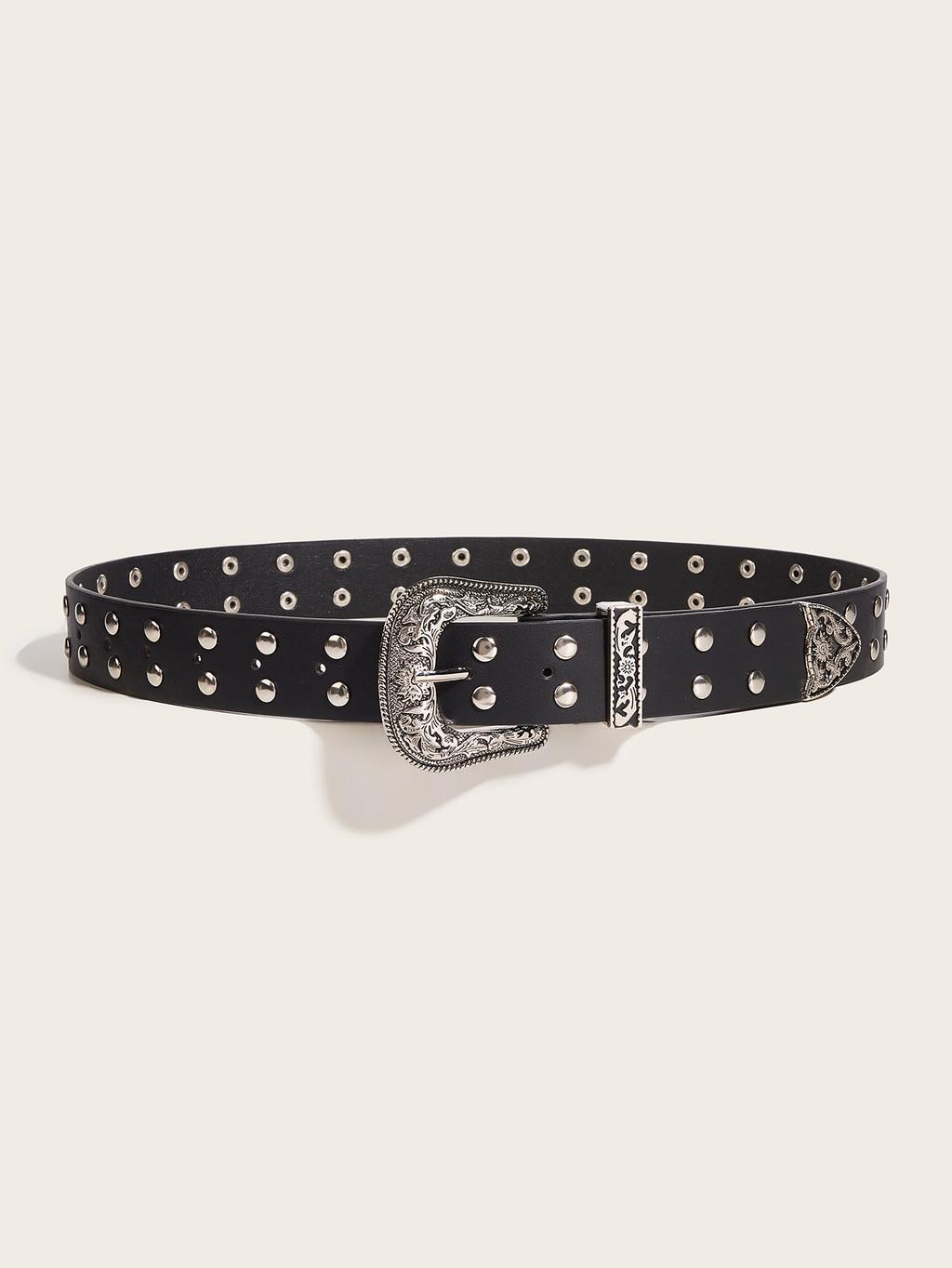 

Vintage Punk Leather Belt With Square Studs And Alloy Pin Buckle For Fashionable Outfits чёрный