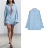 Spring and Summer New Women's Clothing Pleated Decorative Lapel Long Sleeves Vertical Denim Short Jumpsuit 6929183