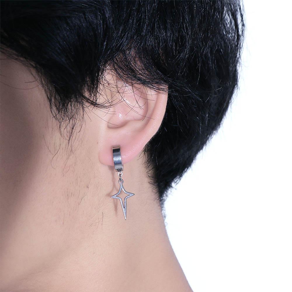 Fashion Jewelry Men Hoop Earring Cross Star Dangle Earring Clip Earring Korean Style Ear Cuff
