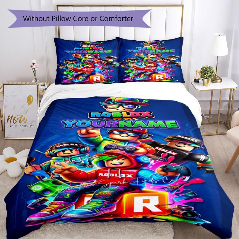 Roblox 158 Personalizza il tuo nome Set Biancheria da Letto Copripiumino Traspirante con Federe Decorazione per la Casa Regalo di Compleanno