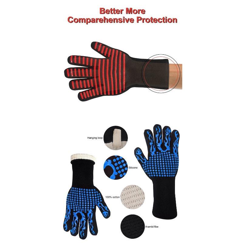 Hitzebeständige 500°C BBQ-Handschuhe - Aramidfaser Silikon, rutschfest, wärmeisolierend, flammhemmend, für Ofen & Küche geeignet