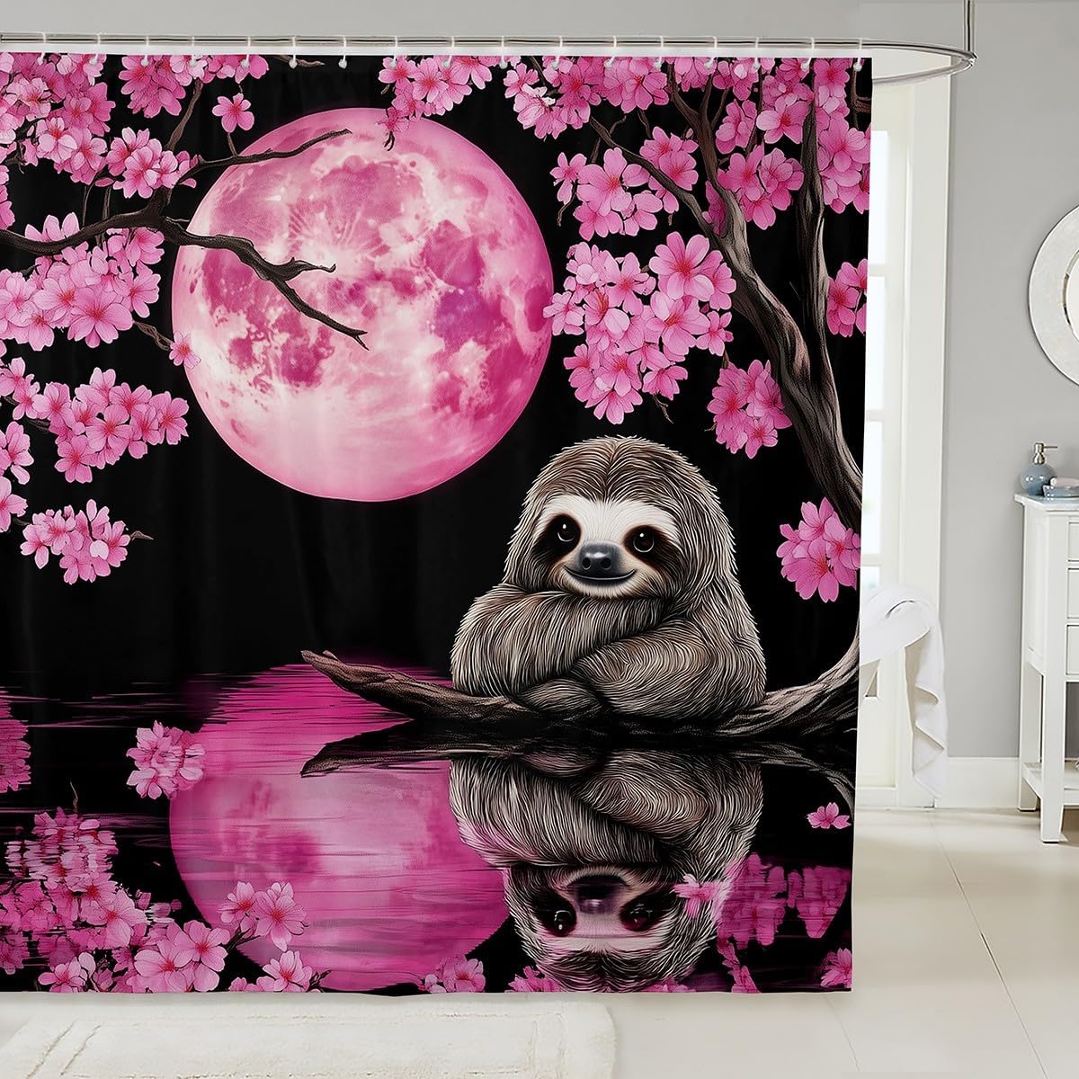 

Japanese Cherry Blossom Capybara Fabric Shower Curtain,Pink Sakura Floral Moon Shower Curtain,Kids Bathroom Decor,Capybara W60H190(CM)-1 Pcs
