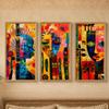 Livin'luxe Set of 3 Abstract Face Wall Paintings with Sparkle Laminate, Premium Wooden Synthetic Frame, Modern Multicolor Tribal Art