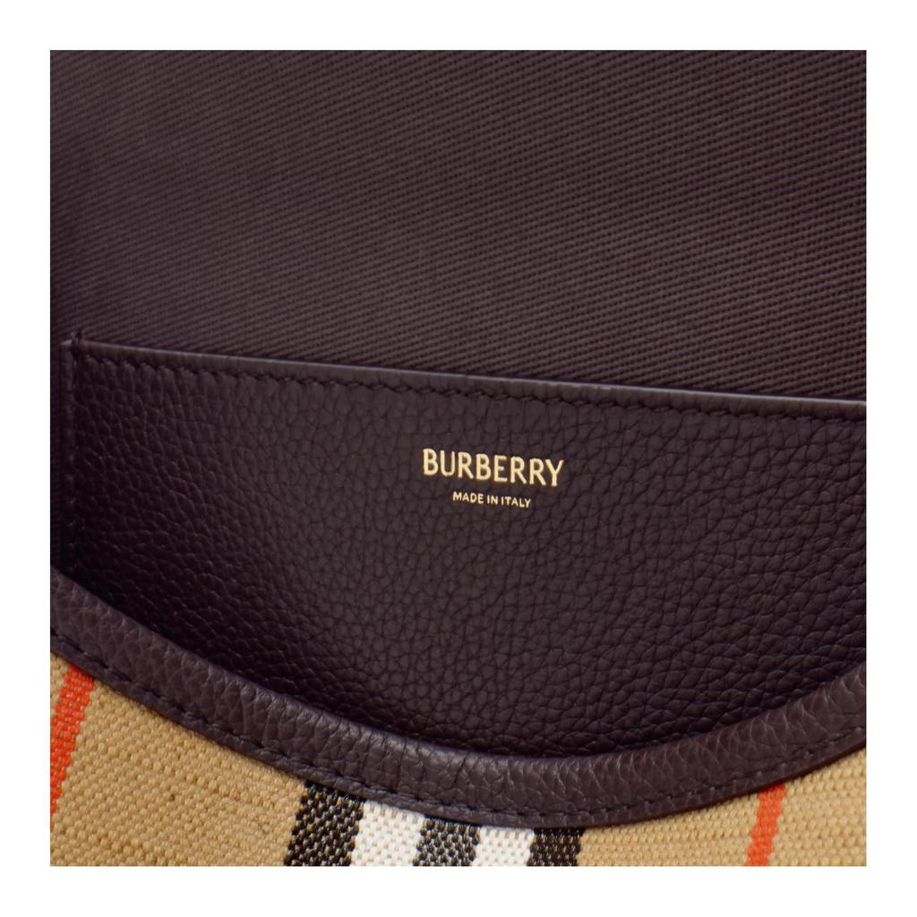 Burberry Top Handle Bag, Luxury Icon Stripe Canvas Leather Trim Gold-Tone Hardware Crossbody Handbag for Women, Daily Commute & Casual Outing 81121601