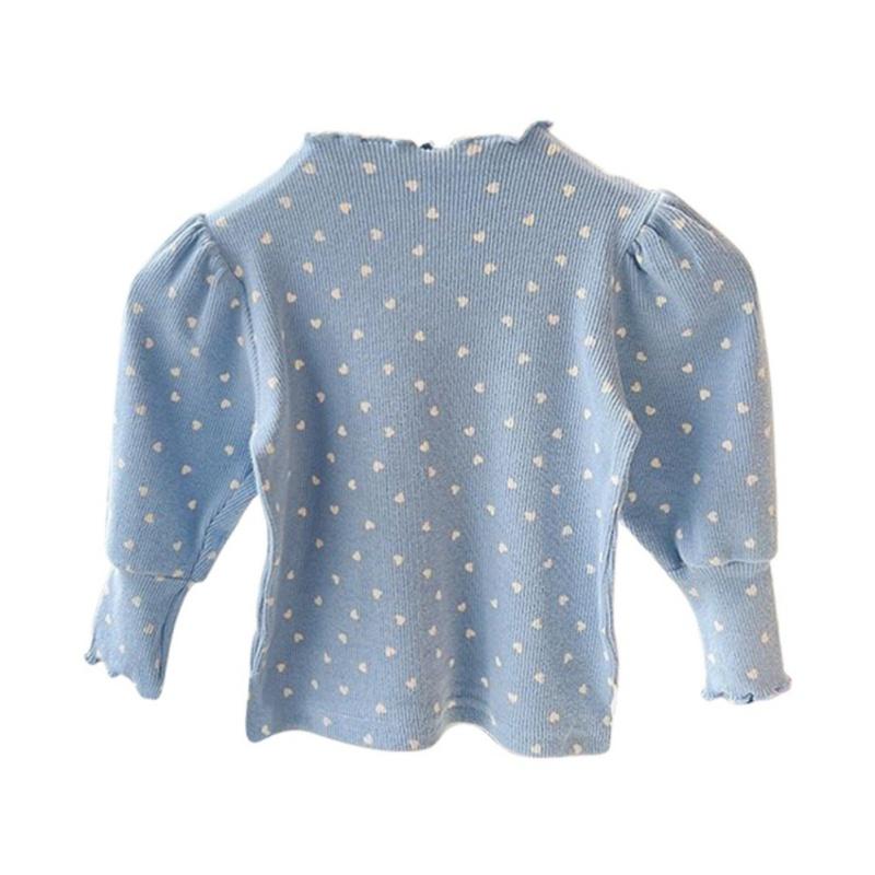 Baby Girl Long Sleeved Top Children's T-Shirt Puff Sleeve Heart-Shaped Printed Kids Top