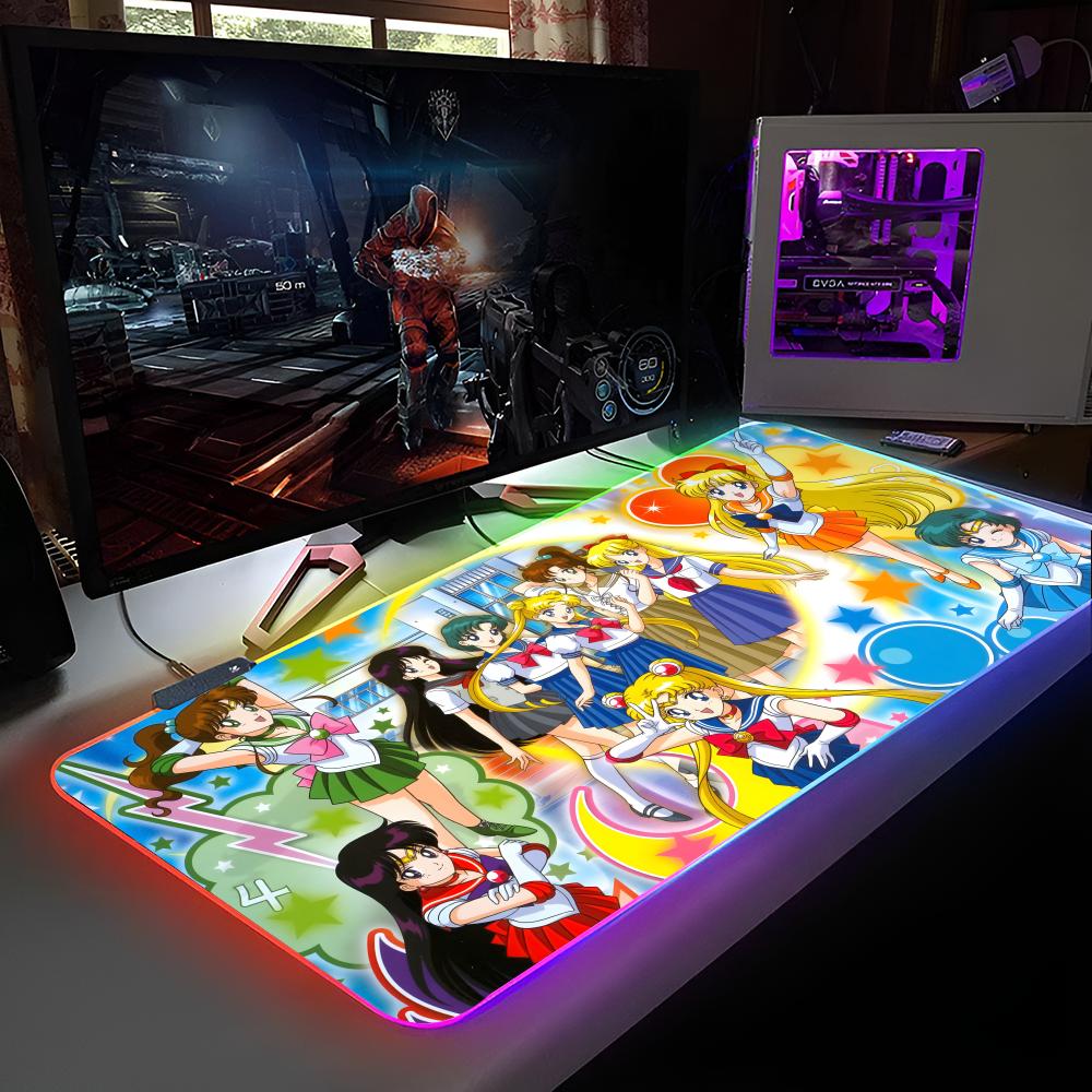 

S-Сейлор Мун Девушка Коврик для Мыши RGB Подсветка Коврик для Мыши Ноутбука Коврик для Мыши Ноутбука Геймерский Компьютерный Стол Игровые Аксессуары RGB600x300x3mm