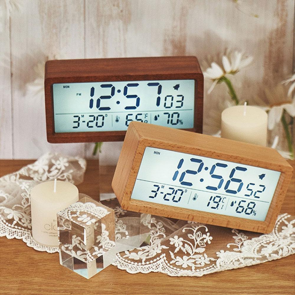 Wooden Led Simple And Creative Two-Color Alarm Clock Sound Control Digital Electronic Desktop Accessories New Retro Luminous