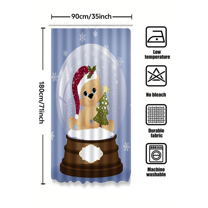 Tu Cute Bear Christmas Shower Curtain Festive Holiday Forest Animals Waterproof Bathroom Decor Modern Farmhouse Style Holiday Gi