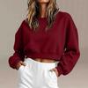 Women's Casual Cropped Sweatshirt Long Sleeve Pullover Crewneck Relaxed Fit Lightweight Top for Everyday Wear