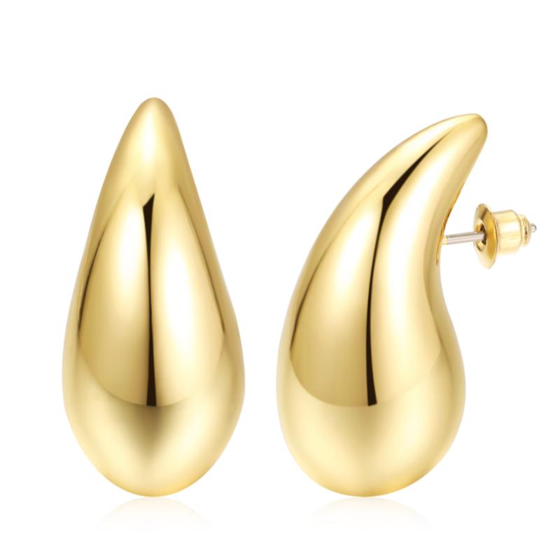 Vintage vergoldete klobige Kuppel-Ohrringe für Damen, glänzender Edelstahl, dicke Tropfen-Ohrringe, Dupes, leichte Creolen