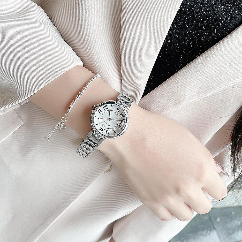 Ladies Watch Fashion Pointer Roman Face Diamond Quartz Waterproof Steel Belt Temperament Watch