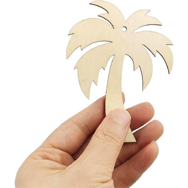 32 Pack Wood Palm Tree Cutouts Unfinished Wooden Coconut Palm Tree Hanging Ornaments DIY Flower Craft Gift Tags for Home Party Decoration Craft