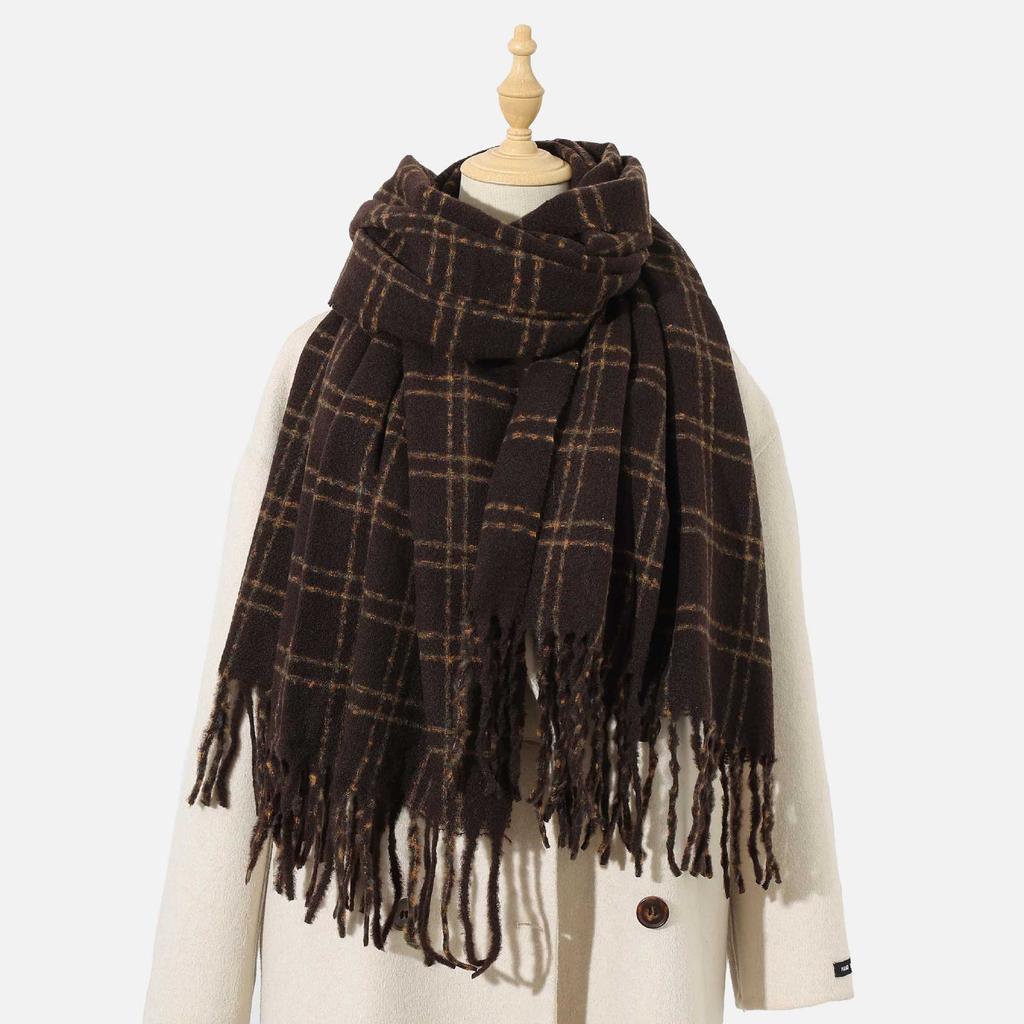 Cashmere scarf flat replacement! Advanced sense of color scheme plaid scarf warm and thickened winter versatile atmosphere scarf