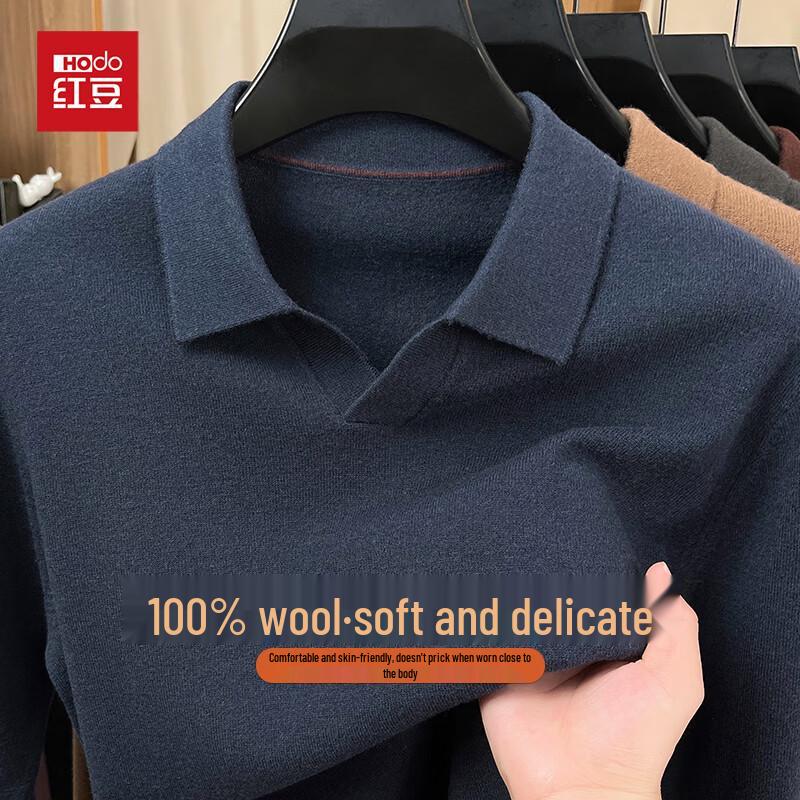 

Hongdou Men s 100% Wool Business Casual Lapel Knit Sweater XL